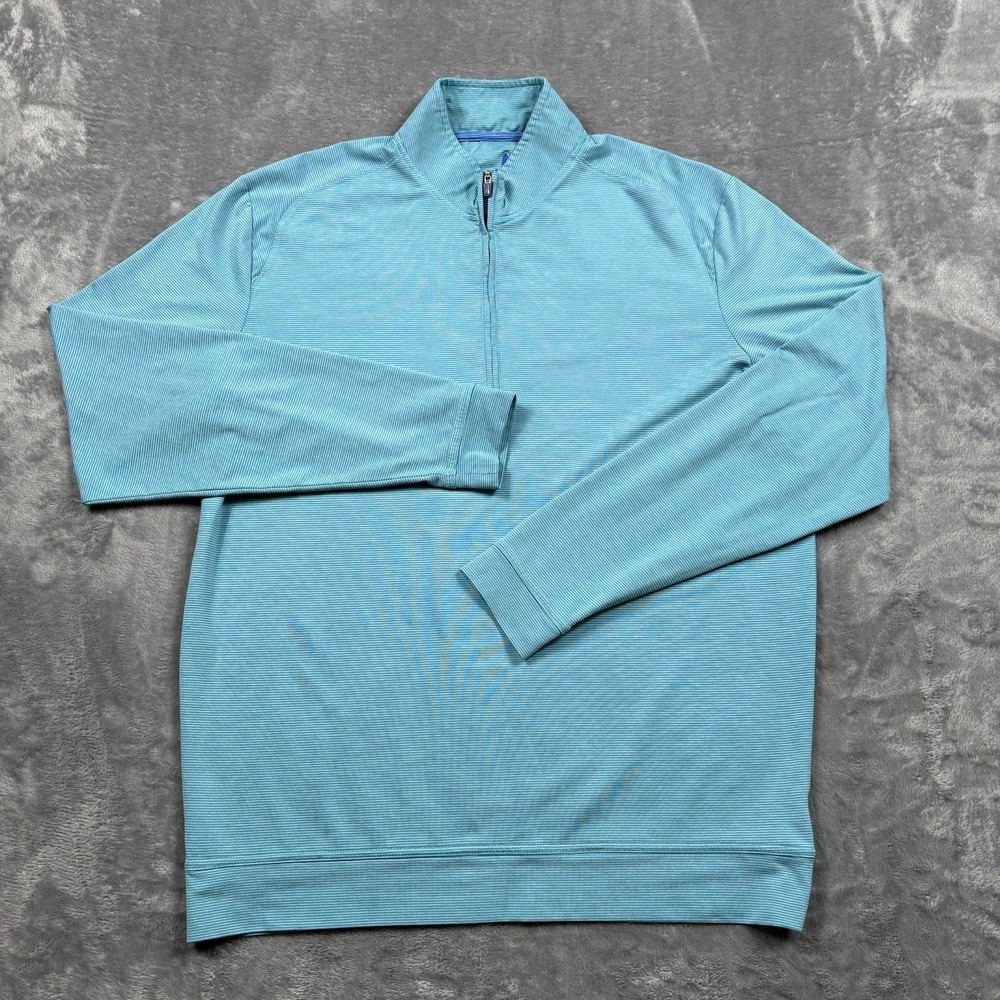 Johnnie-O Vaughn Mens Medium Baja Blue Striped 1/4 Zip Performance L/S Pullover